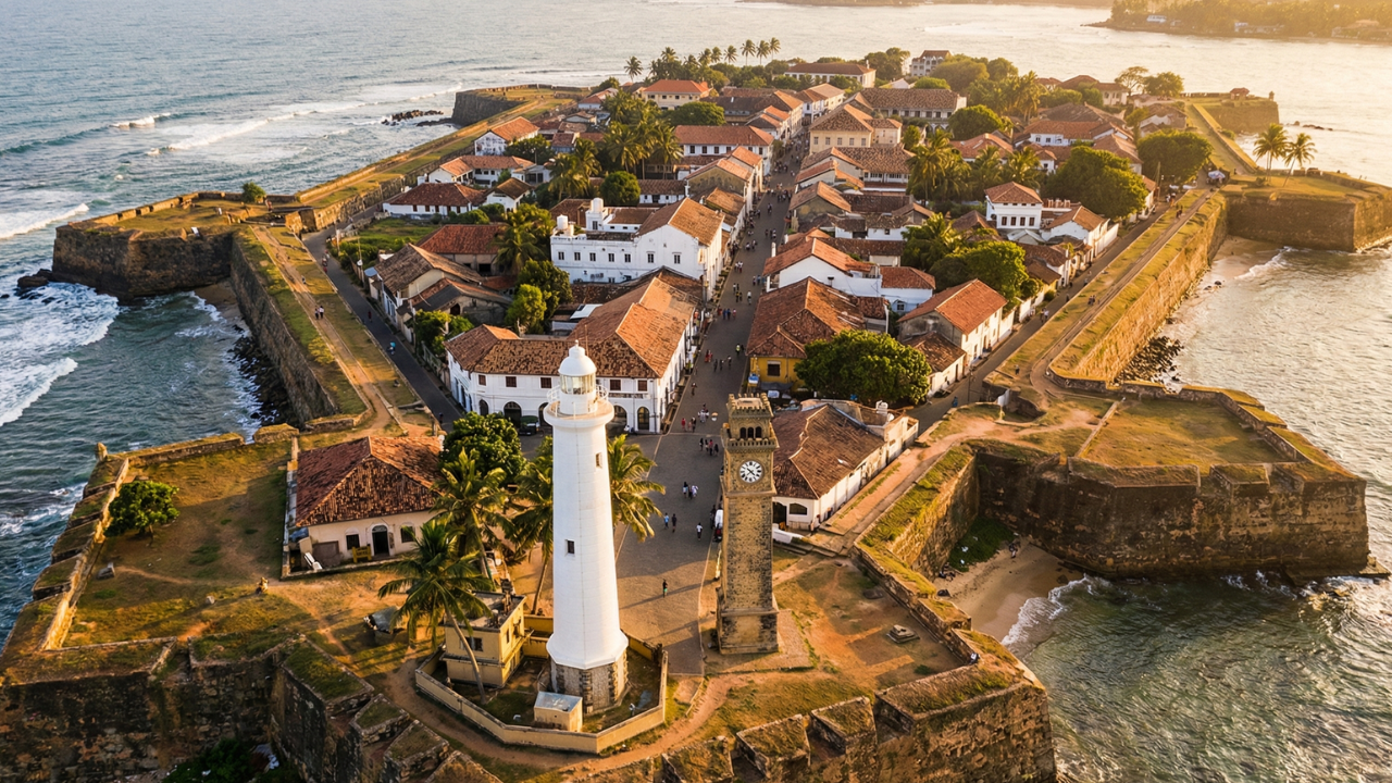 Historic coastal fort walls beside the ocean in Galle, Sri Lanka